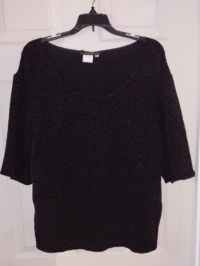 EUC Bala Bala Black Pucker Top, 2x, Scoop Neck, Elbow Length Sleeves